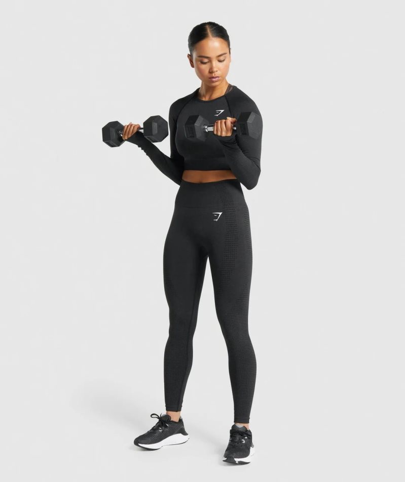 Przycięte Topy Gymshark Vital Seamless 2.0 Long Sleeve Damskie Czarne | PL 987ZWB